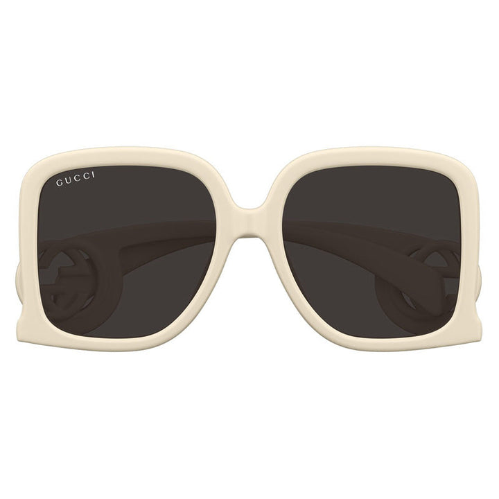 Gucci Square Full Rim, with a Ivory frame and Grey Mirror lens.
