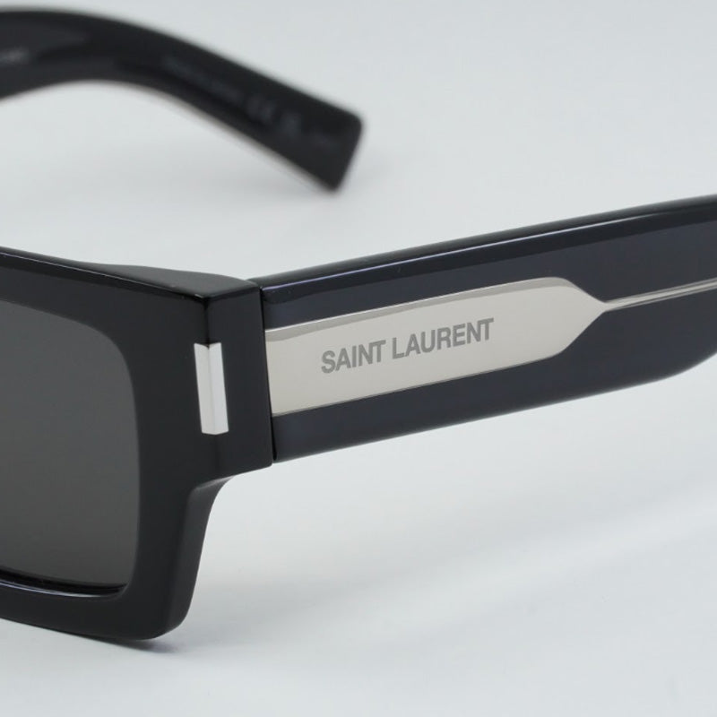 Saint Laurent Sunglasses Square Full Rim, Black with Silver Frame and Grey Lens SL572001