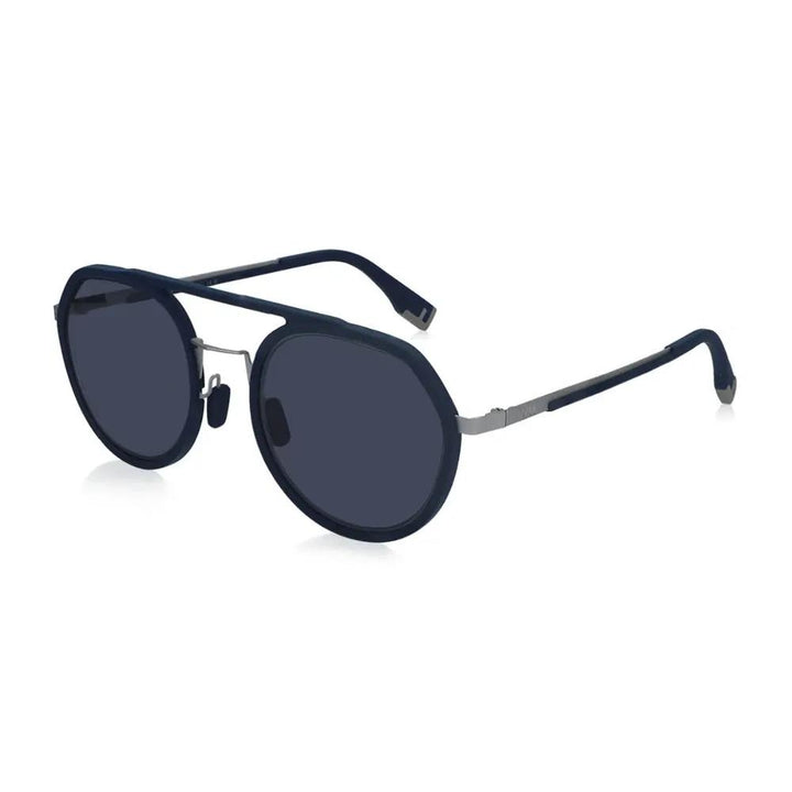 Fendi Sunglasses Round Full Rim, Matte Blue Silver Frame And Blue Lens Fe40040U90V