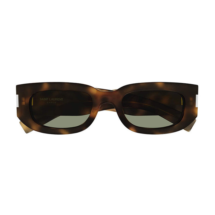 Saint Laurent Sunglasses Rectangle Full Rim, Shiny Havana Frame and Green Lens SL697002