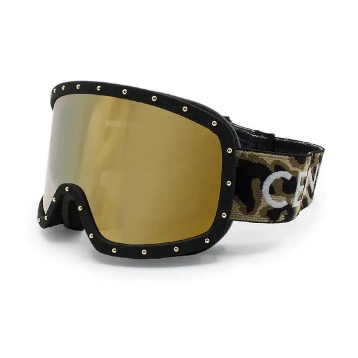 Celine Sunglasses Shield Full Rim, Black/camouflage Frame And Smoke With Gold Mirror Lens Cl40196U99C