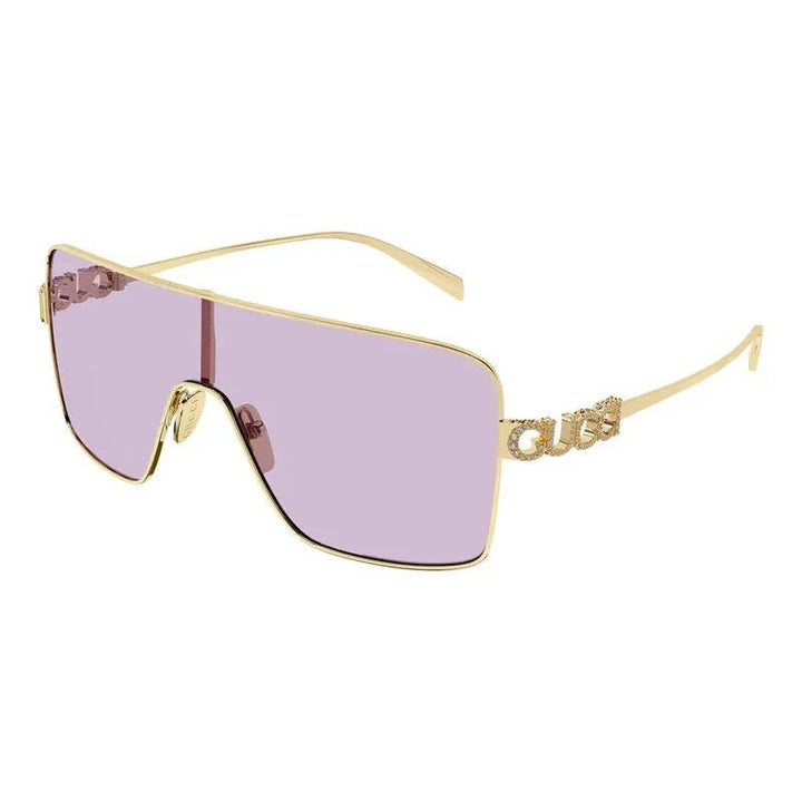 Gucci Sunglasses Shield Full Rim, Gold Frame And Violet Lens