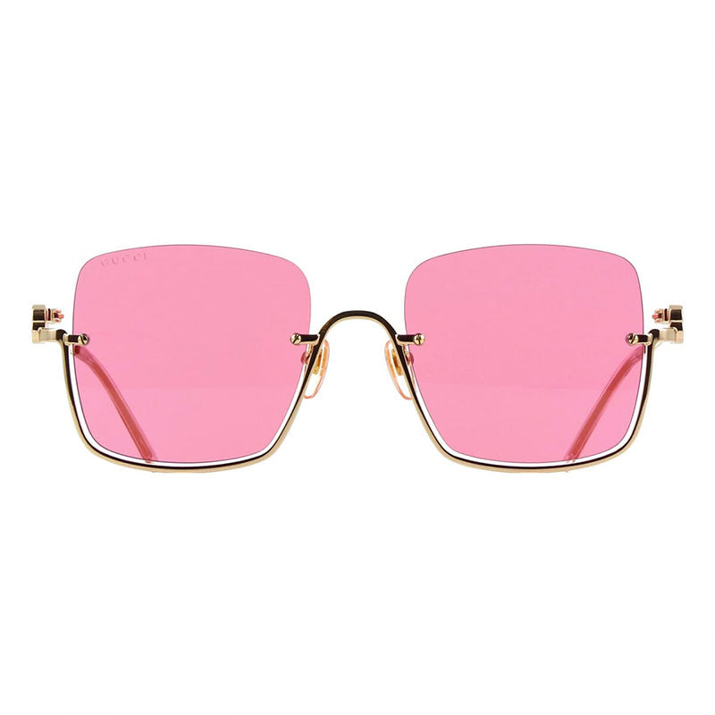 Gucci Sunglasses Square Semi Rim, Gold Frame and Cyclamen Lens GG1279S003