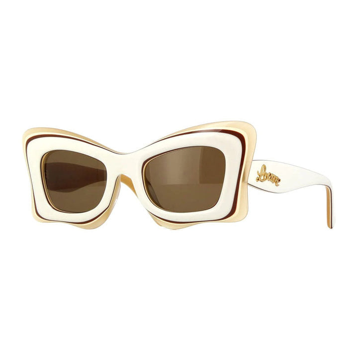 Loewe Sunglasses Cat Eye Full Rim, Shiny Ivory/Brown Frame and Brown Lens LW40140U25E