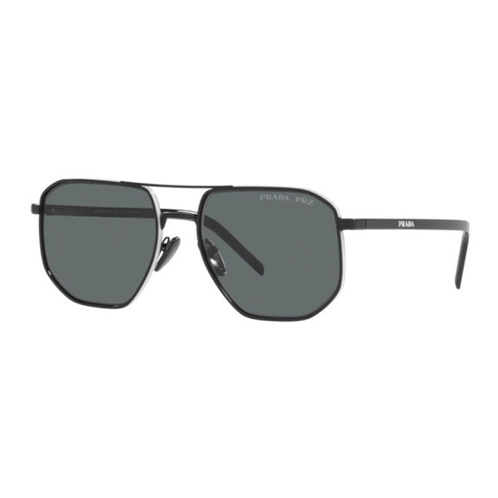 Prada Sunglasses Aviator Full Rim, Black Frame and Polarized Dark Grey Lens PR59YS1AB5Z1