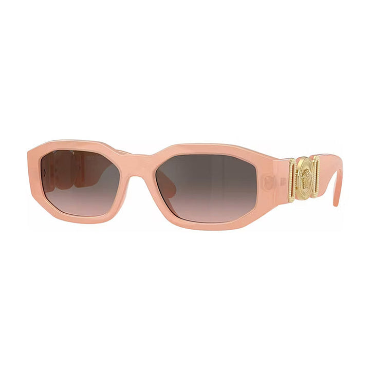 Versace Oval Full Rim, with a Nude Opal frame and Pink Gradient Grey Flash Silver lens.