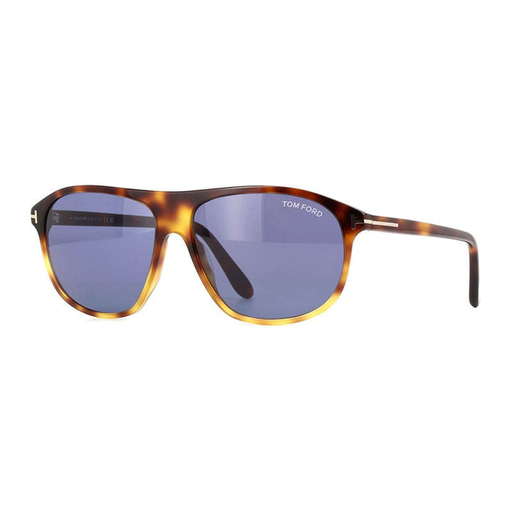 Tom Ford Square Full Rim, with a Shiny Havana frame and Blue lens.