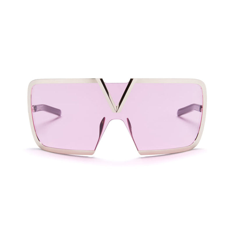 Valentino Sunglasses Shield Semi Rim, White Gold Frame and Pink AR Lens VLS-120C
