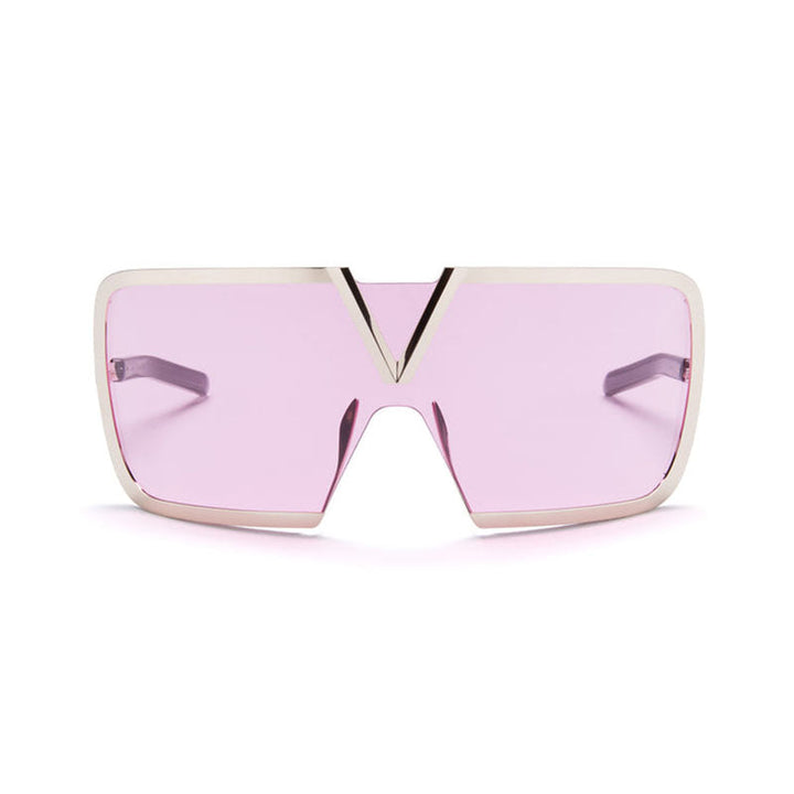 Valentino Sunglasses Shield Semi Rim, White Gold Frame and Pink AR Lens VLS-120C