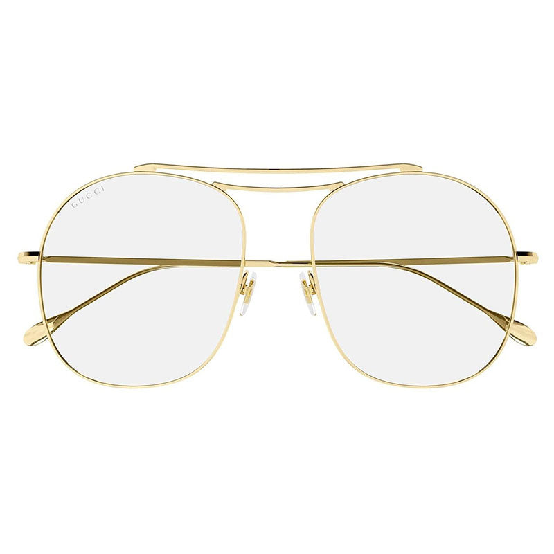Gucci Sunglasses Aviator Full Rim, Yellow Gold Frame and Transparent Lens GG1479S001