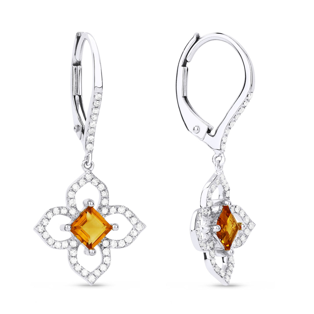 Earrings - 4mm 0.60ct Citrine Drop/Dangle Earrings in 14K White Gold - E1323CTW - Ask Me Wear