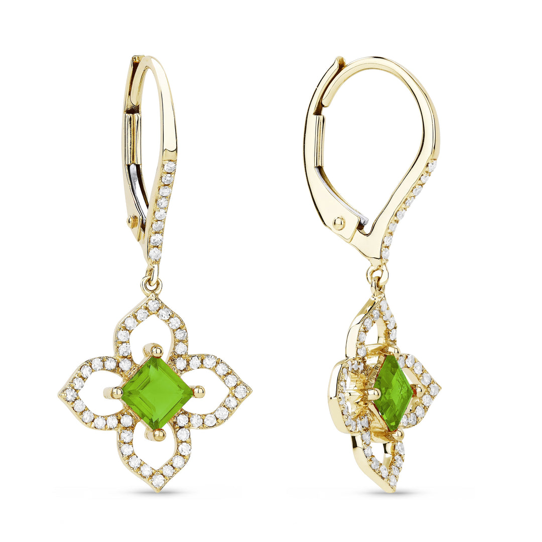 Earrings - 4mm 0.78ct Peridot Drop/Dangle Earrings in 14K Yellow Gold - E1323PRY - Ask Me Wear