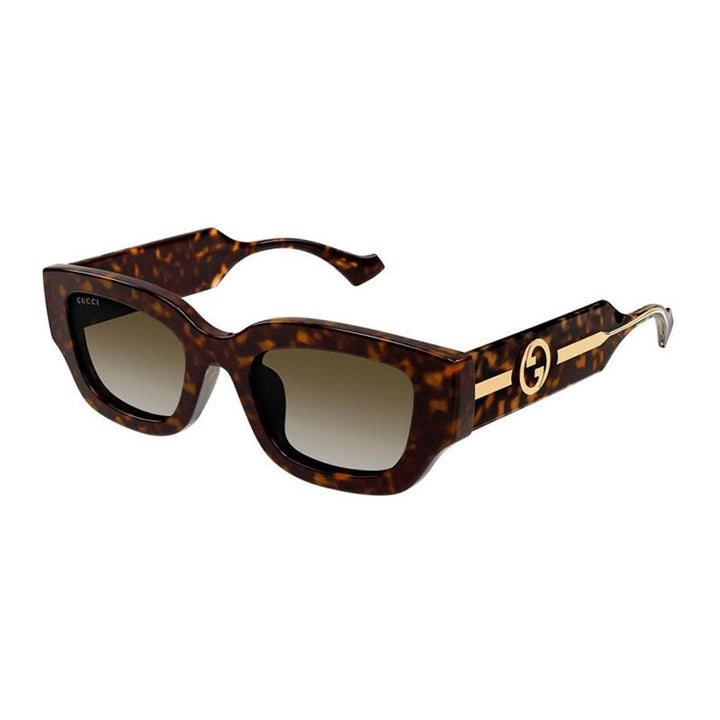 Gucci Sunglasses Square Full Rim, Dark Havana/Gold Frame and Brown Lens GG1558SK002