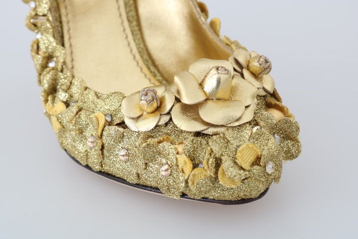 Dolce & Gabbana Gold Floral Crystal Embellished Pumps