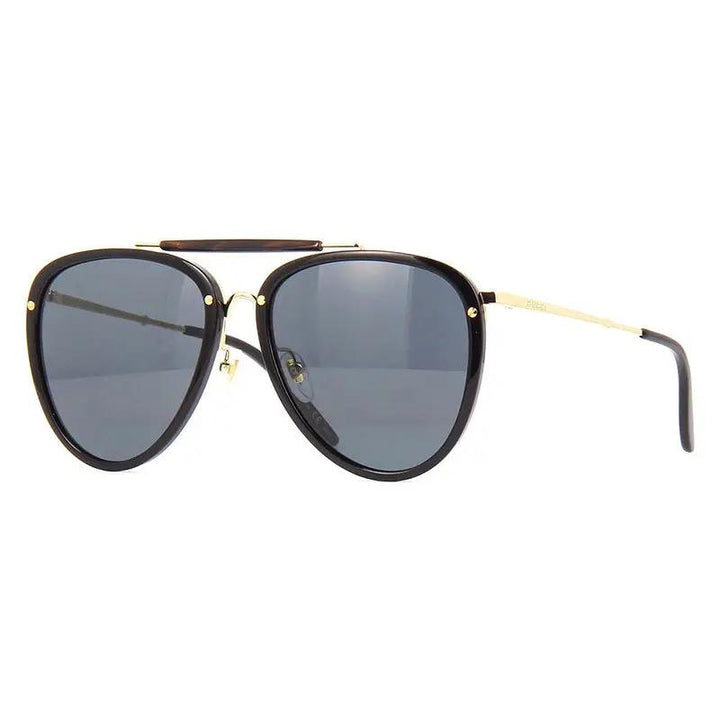 Gucci Sunglasses Aviator Full Rim, Black Gold Frame And Grey Lens