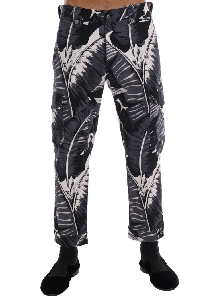 Dolce &amp; Gabbana Sample Sale Dolce &amp; Gabbana Gray Banana Leaf Cotton Pants - | Designer outlet