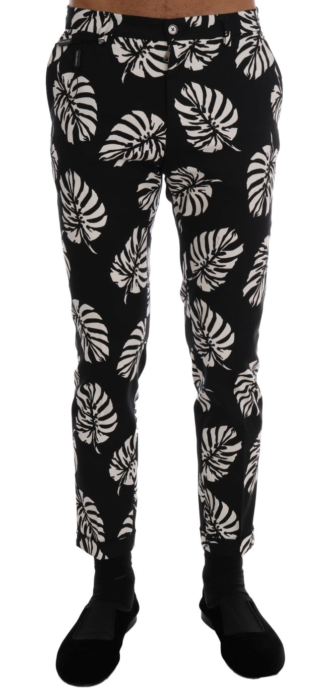 Dolce &amp; Gabbana Sample Sale Dolce &amp; Gabbana White Black Leaf Cotton Stretch Slim Pants - | Designer outlet