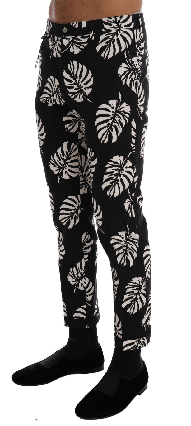 Dolce &amp; Gabbana Sample Sale Dolce &amp; Gabbana White Black Leaf Cotton Stretch Slim Pants - | Designer outlet