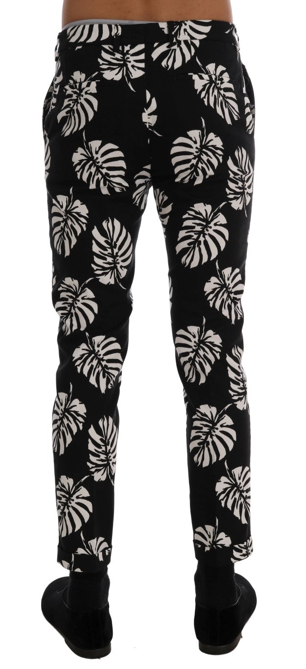 Dolce &amp; Gabbana Sample Sale Dolce &amp; Gabbana White Black Leaf Cotton Stretch Slim Pants - | Designer outlet
