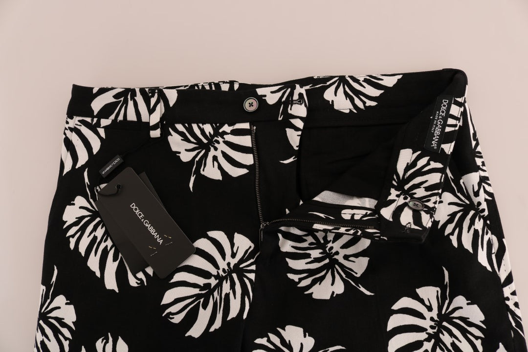 Dolce &amp; Gabbana Sample Sale Dolce &amp; Gabbana White Black Leaf Cotton Stretch Slim Pants - | Designer outlet