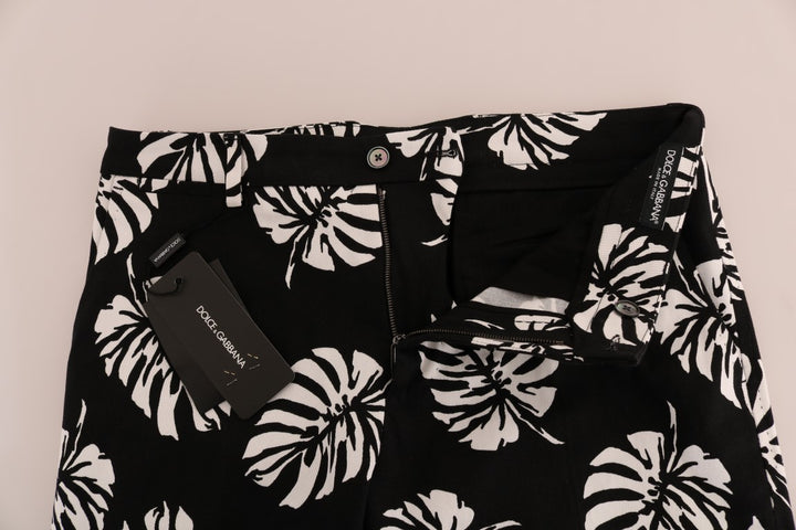 Dolce &amp; Gabbana Sample Sale Dolce &amp; Gabbana White Black Leaf Cotton Stretch Slim Pants - | Designer outlet
