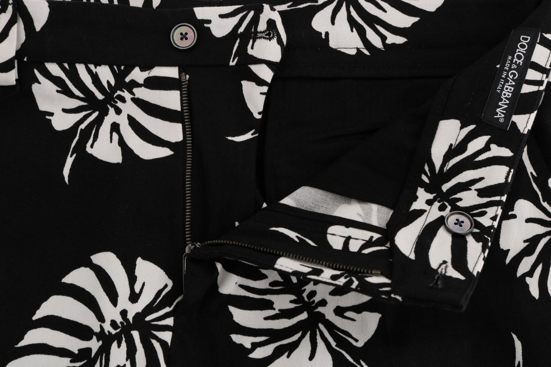 Dolce &amp; Gabbana Sample Sale Dolce &amp; Gabbana White Black Leaf Cotton Stretch Slim Pants - | Designer outlet