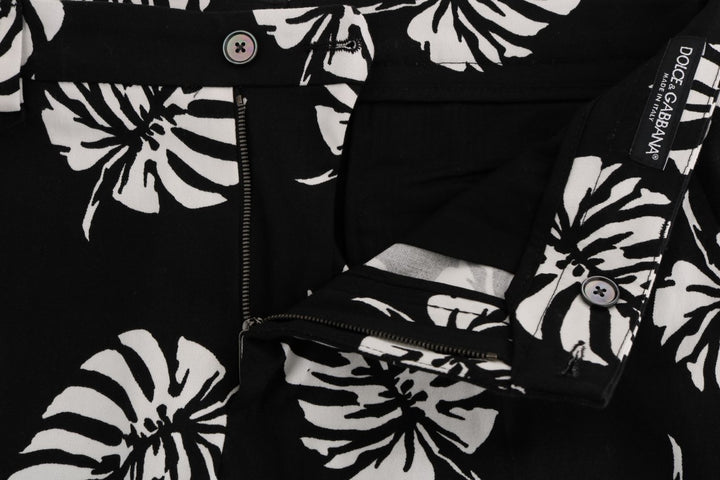 Dolce &amp; Gabbana Sample Sale Dolce &amp; Gabbana White Black Leaf Cotton Stretch Slim Pants - | Designer outlet