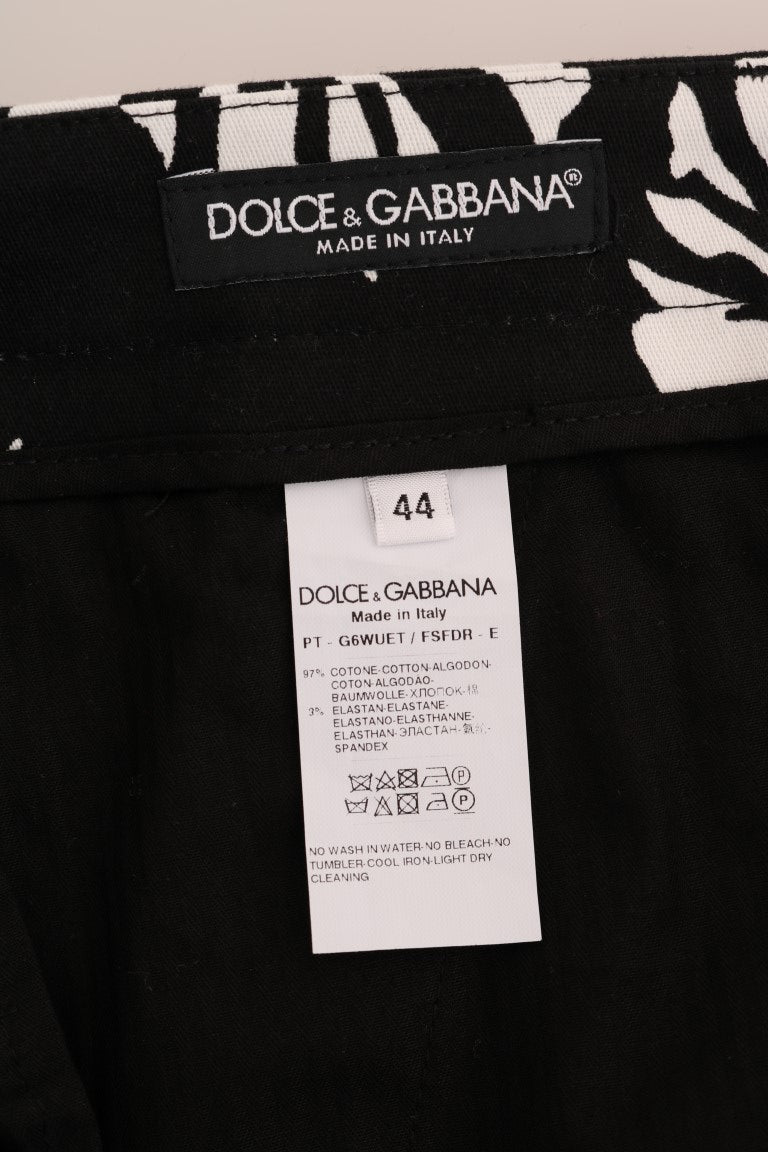Dolce &amp; Gabbana Sample Sale Dolce &amp; Gabbana White Black Leaf Cotton Stretch Slim Pants - | Designer outlet