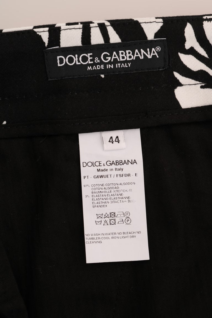 Dolce &amp; Gabbana Sample Sale Dolce &amp; Gabbana White Black Leaf Cotton Stretch Slim Pants - | Designer outlet
