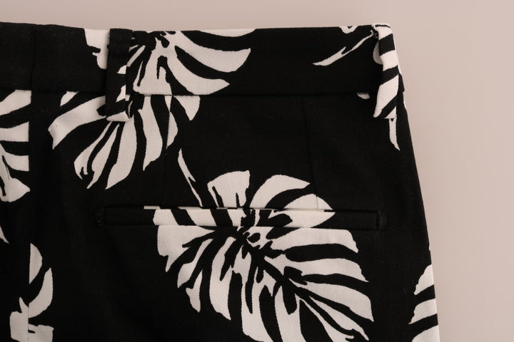 Dolce &amp; Gabbana Sample Sale Dolce &amp; Gabbana White Black Leaf Cotton Stretch Slim Pants - | Designer outlet