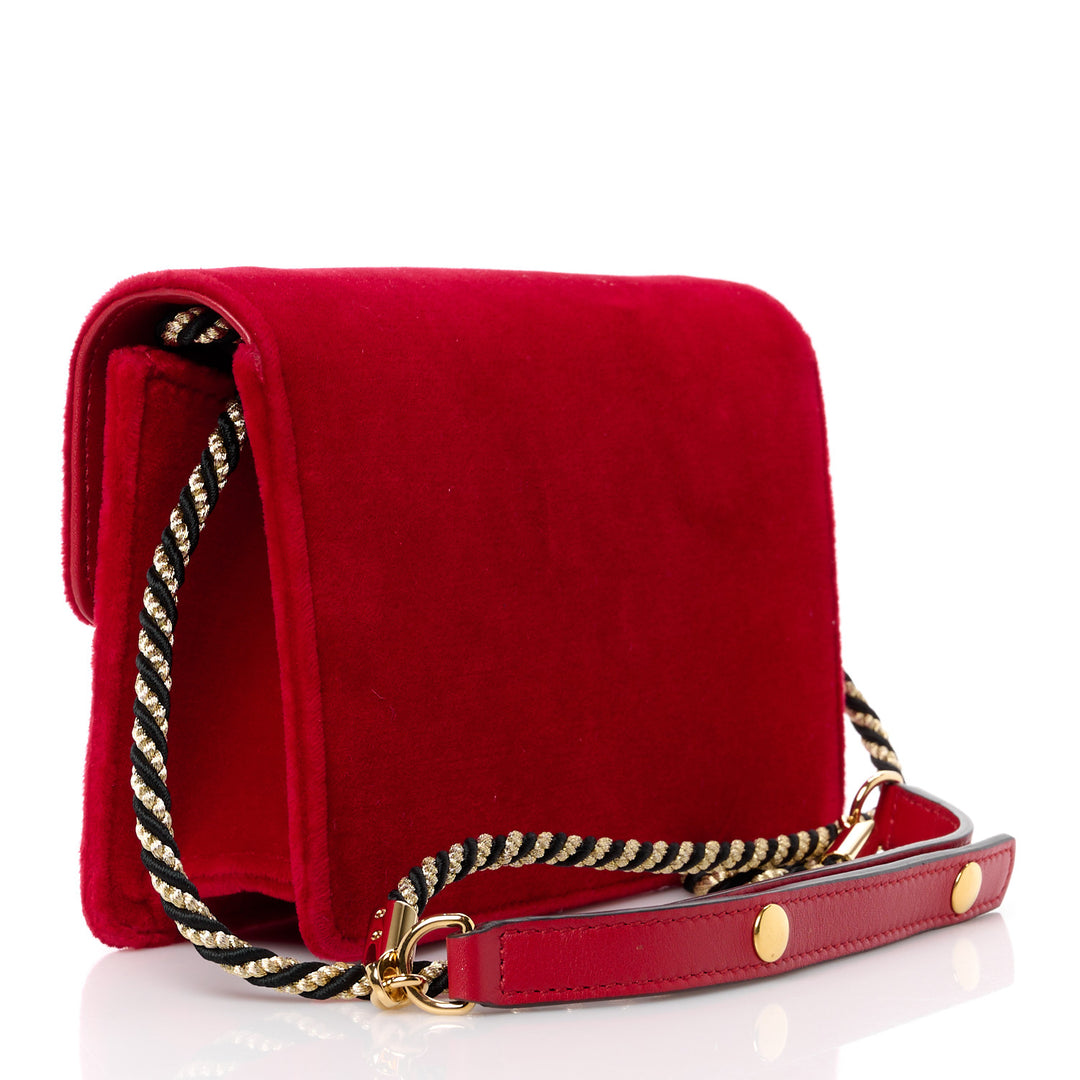 GUCCI Velvet Crystal Square G Shoulder Bag Red