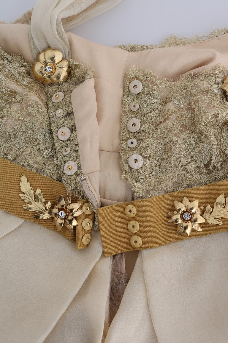 Dolce & Gabbana Gold Silk Crystal Embellished Dress Dolce & Gabbana Gold Silk Crystal Embellished Dress
