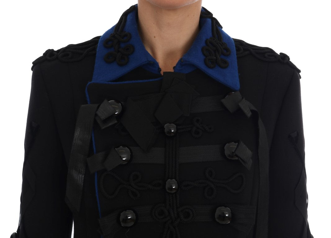 【VIP価格】DOLCE & GABBANA Chic Black & Blue Trench Dolce & Gabbana Chic Black & Blue Short Trench Jacket