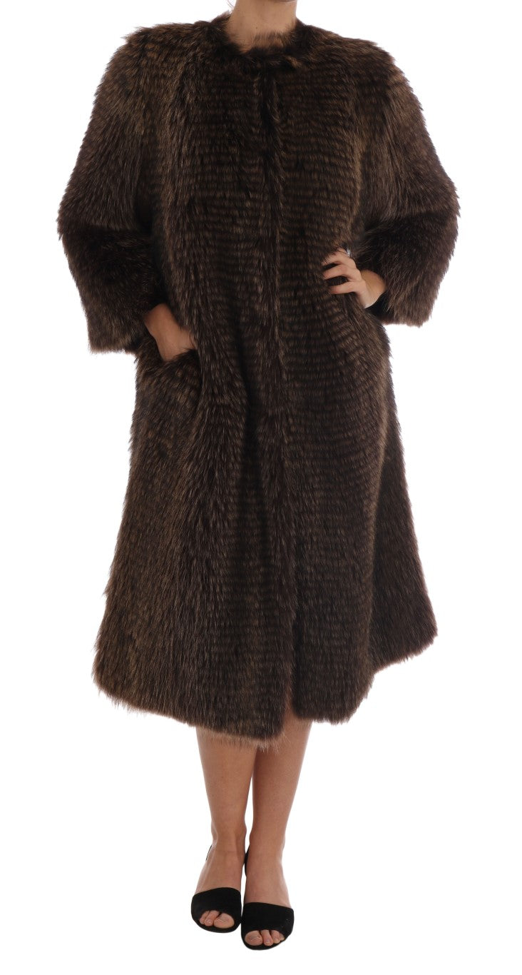 Dolce & Gabbana - Dolce & Gabbana Elegant Brown Raccoon Fur Knee - Length Coat - JKT1125 - 1 - Ask Me Wear