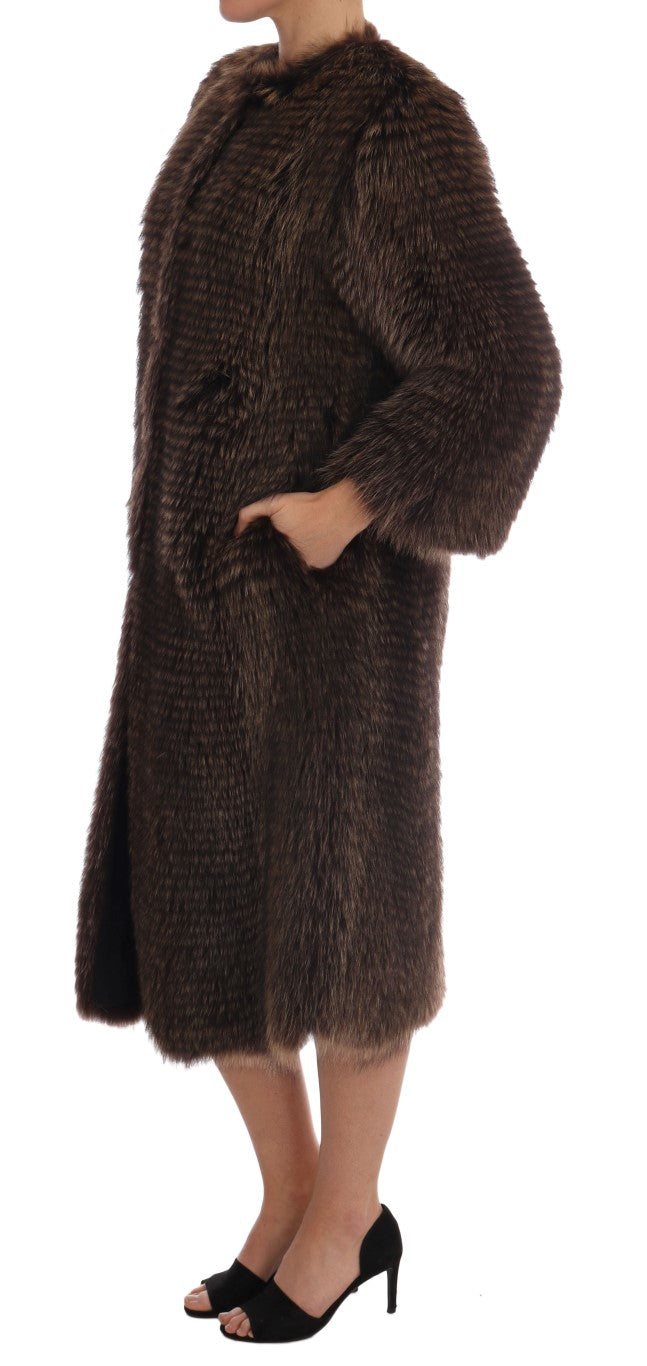 Dolce & Gabbana - Dolce & Gabbana Elegant Brown Raccoon Fur Knee - Length Coat - JKT1125 - 1 - Ask Me Wear