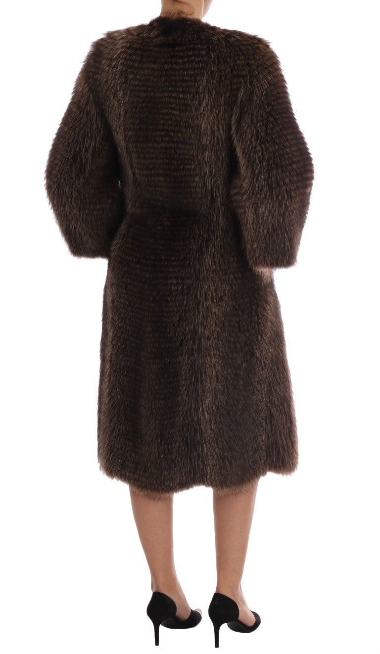 Dolce & Gabbana - Dolce & Gabbana Elegant Brown Raccoon Fur Knee - Length Coat - JKT1125 - 1 - Ask Me Wear