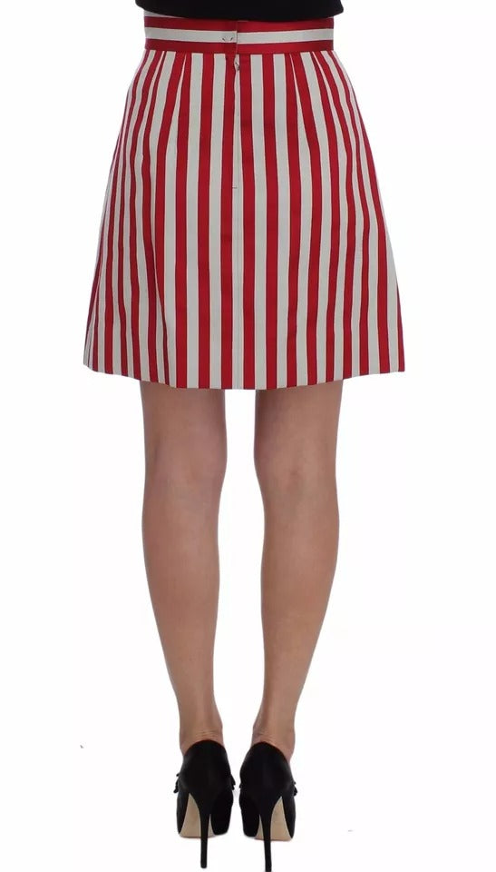 Dolce & Gabbana Silver Red Striped Above Knees Skirt