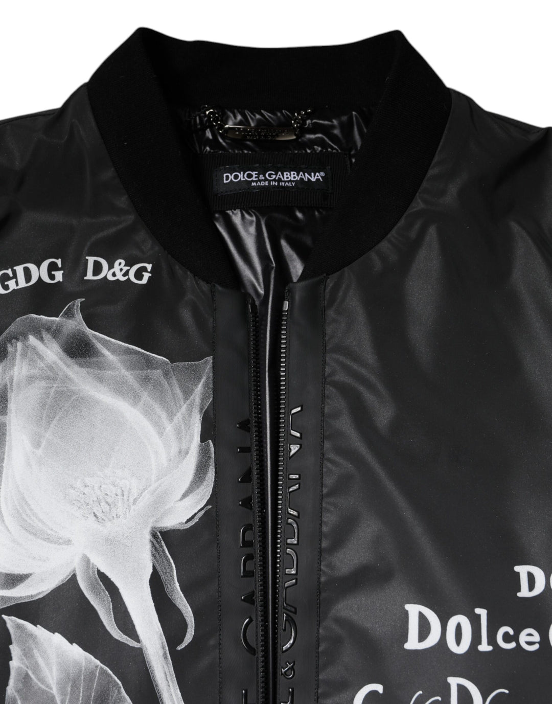 Dolce & Gabbana Black Floral Nylon Full Zip Bomber Jacket