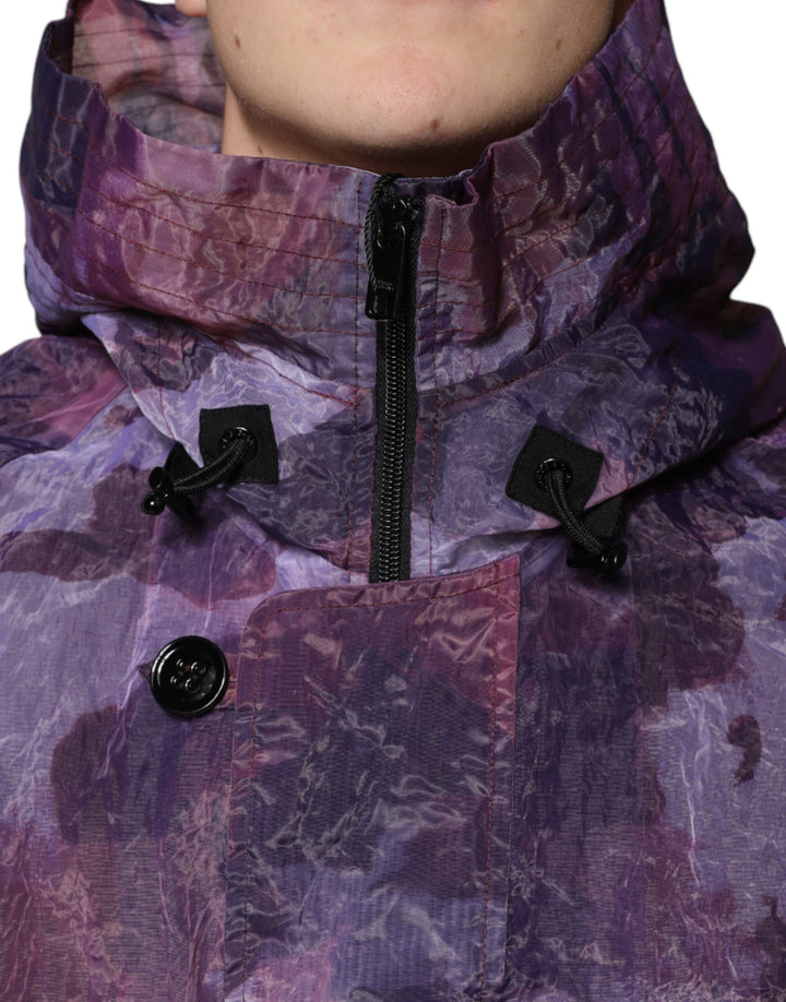 Dolce & Gabbana Purple Camouflage Hooded Men Blouson Jacket