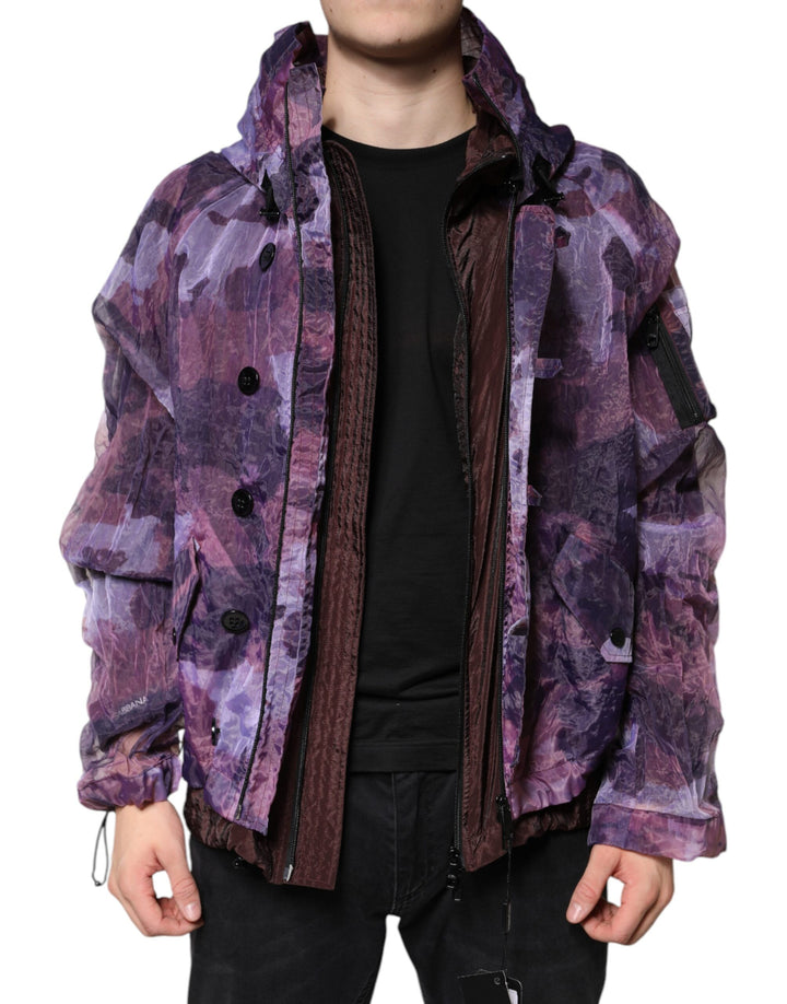 Dolce & Gabbana Purple Camouflage Hooded Men Blouson Jacket