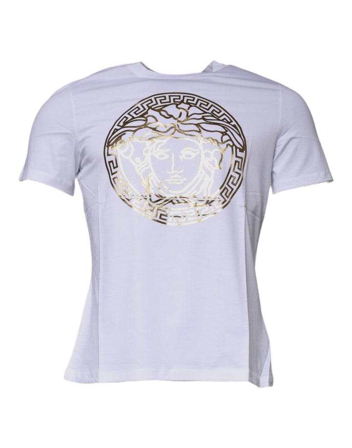 Versace Sample Sale Versace White Medusa Print Cotton Crew Neck T-shirt - | Designer outlet