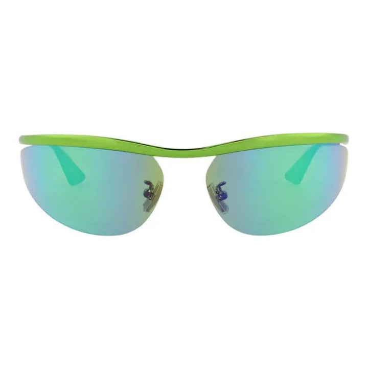 Bottega Veneta Sunglasses Shield Semi Rim, Green Frame And Green Mirror Lens