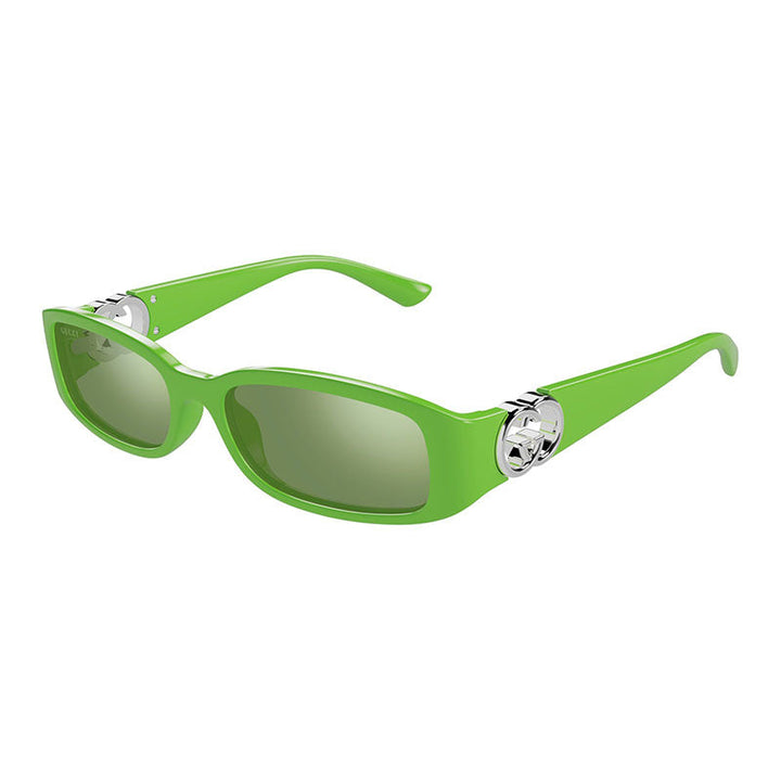 Gucci Sunglasses Rectangle Full Rim, Solid Vivid Green Frame and Green Silver Mirror Lens GG1661S005