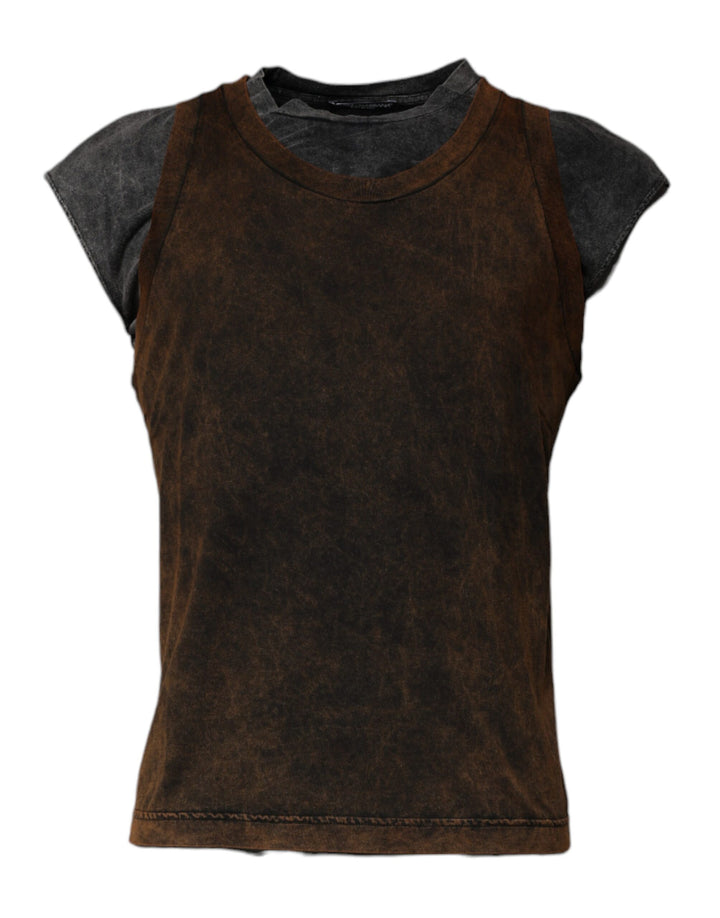 Dolce &amp; Gabbana Sample Sale Dolce &amp; Gabbana Brown Cotton Round Neck Sleeveless T-shirt - | Designer outlet
