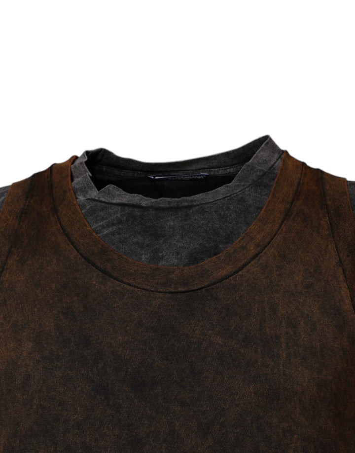 Dolce &amp; Gabbana Sample Sale Dolce &amp; Gabbana Brown Cotton Round Neck Sleeveless T-shirt - | Designer outlet