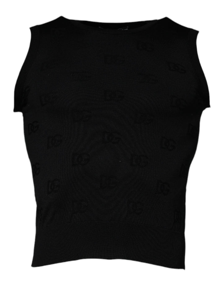 Dolce &amp; Gabbana Sample Sale Dolce &amp; Gabbana Black Silk Round Neck Sleeveless T-shirt - | Designer outlet