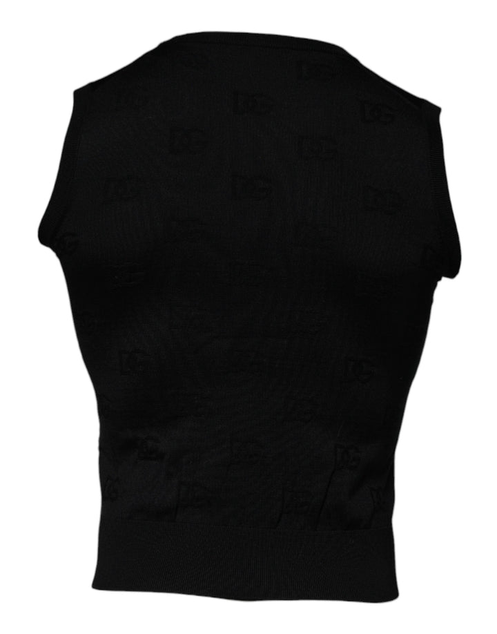 Dolce &amp; Gabbana Sample Sale Dolce &amp; Gabbana Black Silk Round Neck Sleeveless T-shirt - | Designer outlet