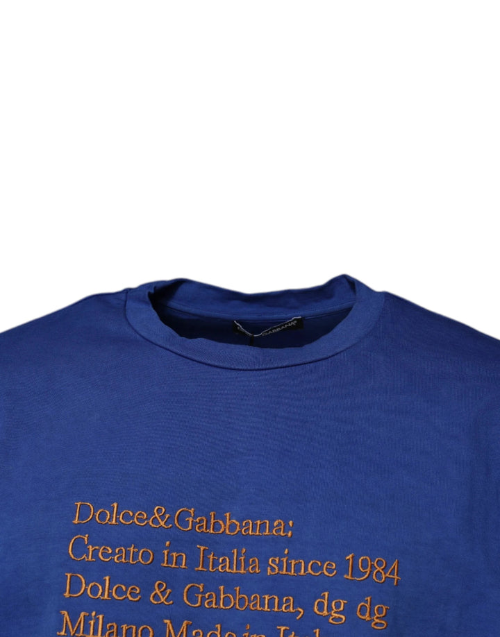 Dolce &amp; Gabbana Blue Graphic Print Cotton Crew Neck T-shirt by Dolce &amp; Gabbana outlet now on sale