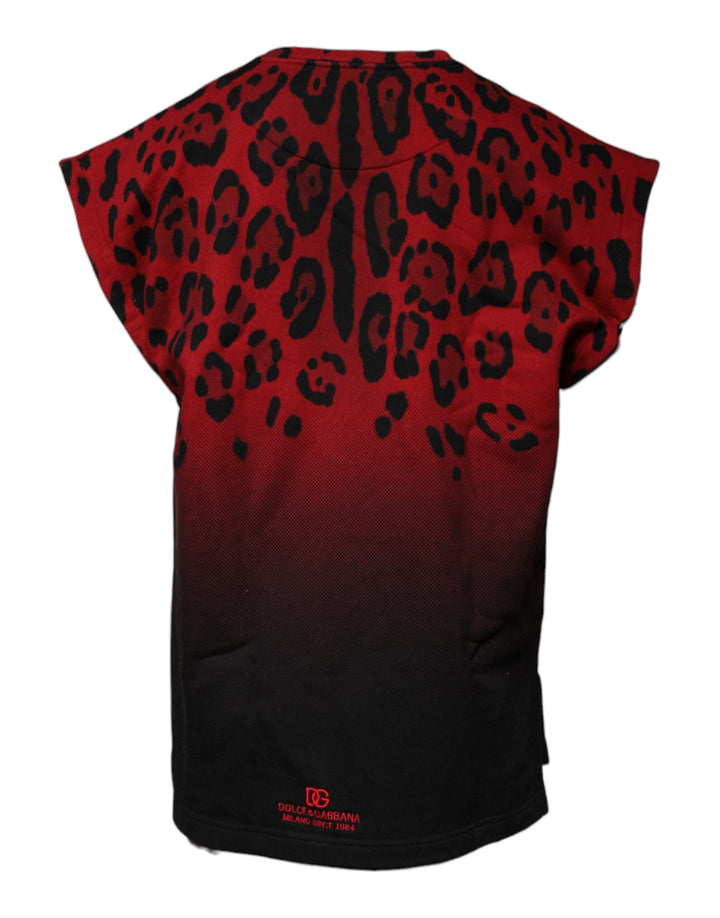 Dolce &amp; Gabbana Red Leopard Print Cotton Sleeveless T-shirt by Dolce &amp; Gabbana outlet now on sale