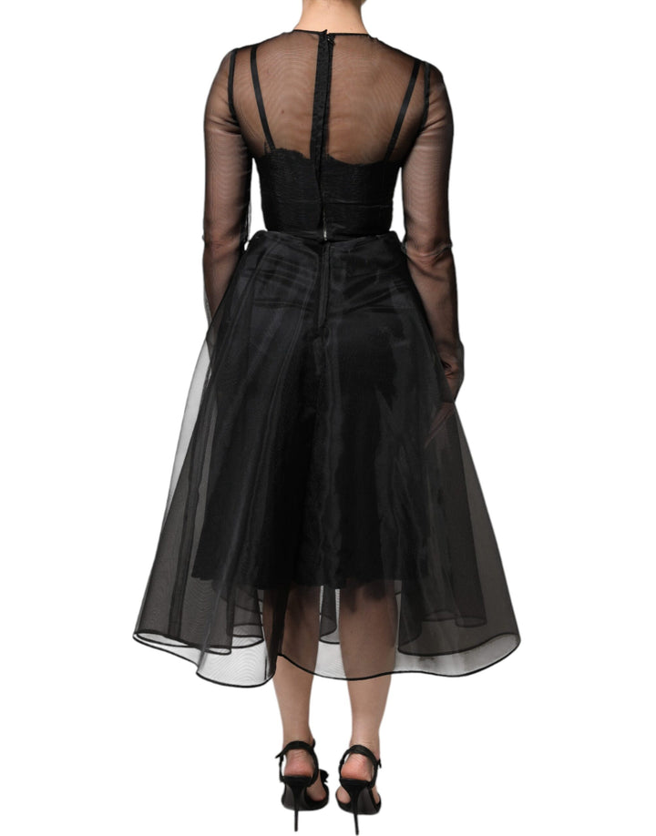 Dolce & Gabbana Black Tulle A-line Midi Cocktail Gown Dress